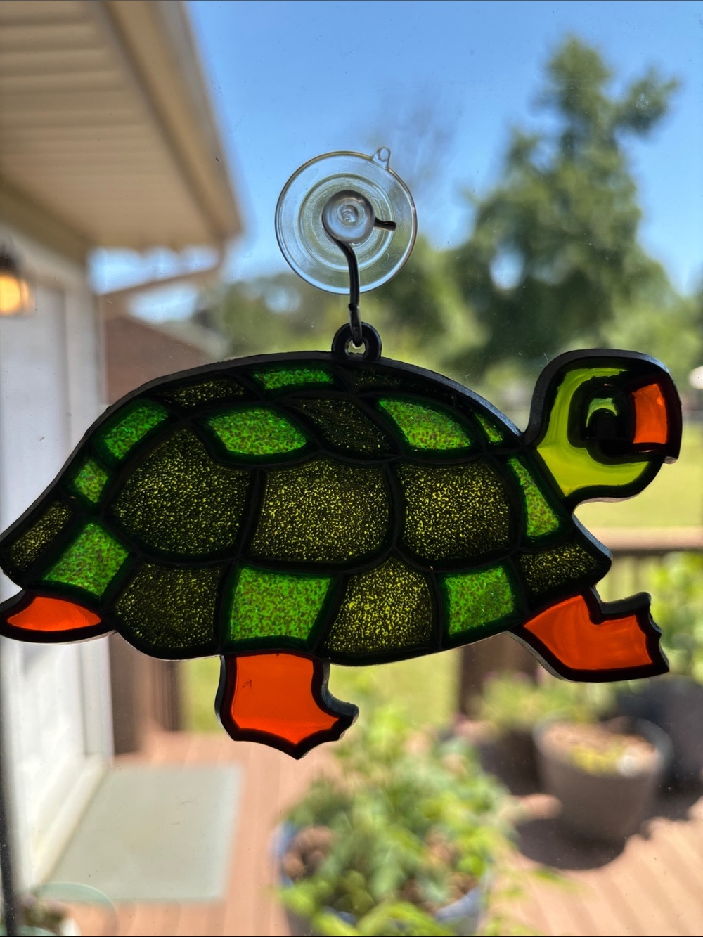 Vintage Turtle Sun catcher faux stained glass- window ornament decor